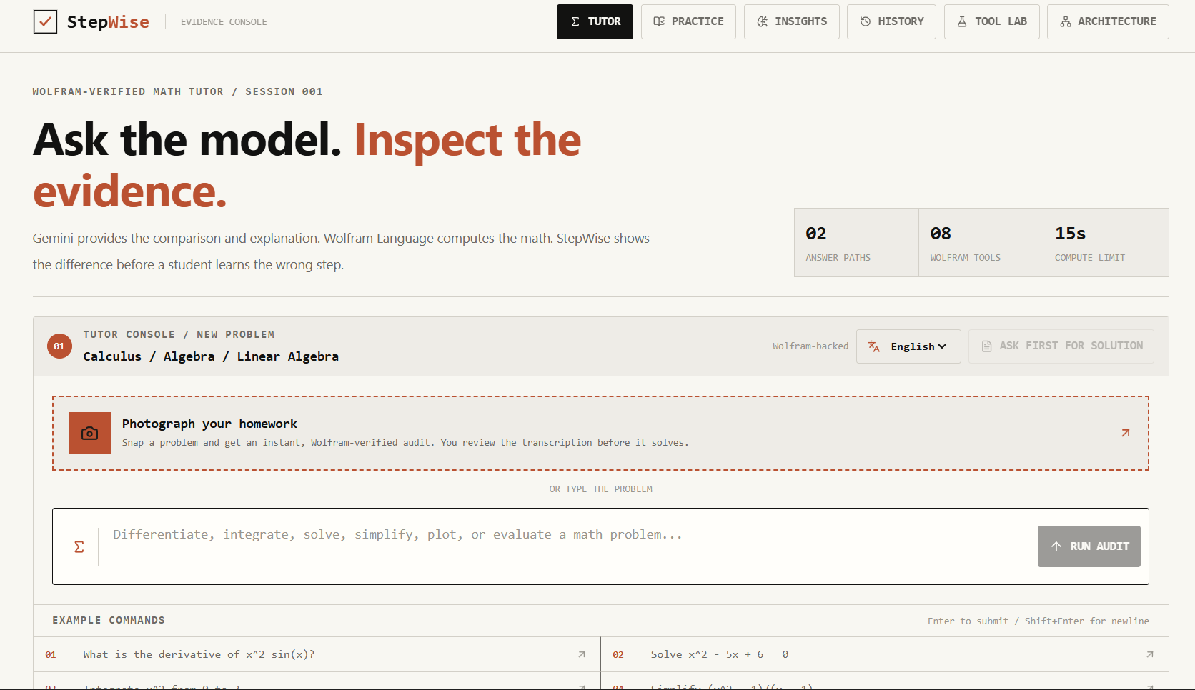 StepWise – Wolfram-Verified Math Tutor